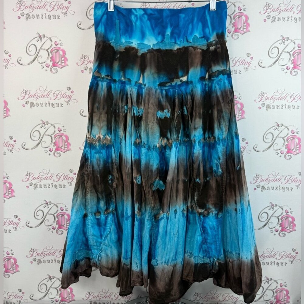 Bellissima skirt ruffle frilly tie dye Vibrant Blue and Brown A-Line Skirt